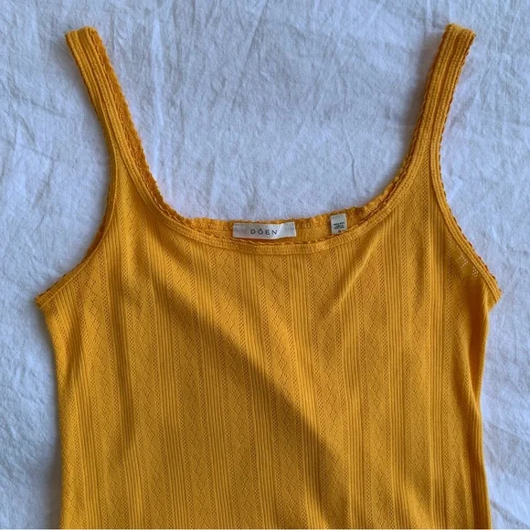 Doen Cynthia Cotton Tank Mini Dress Jonquille Apolline Pointelle Yellow Gold - Picture 10 of 13